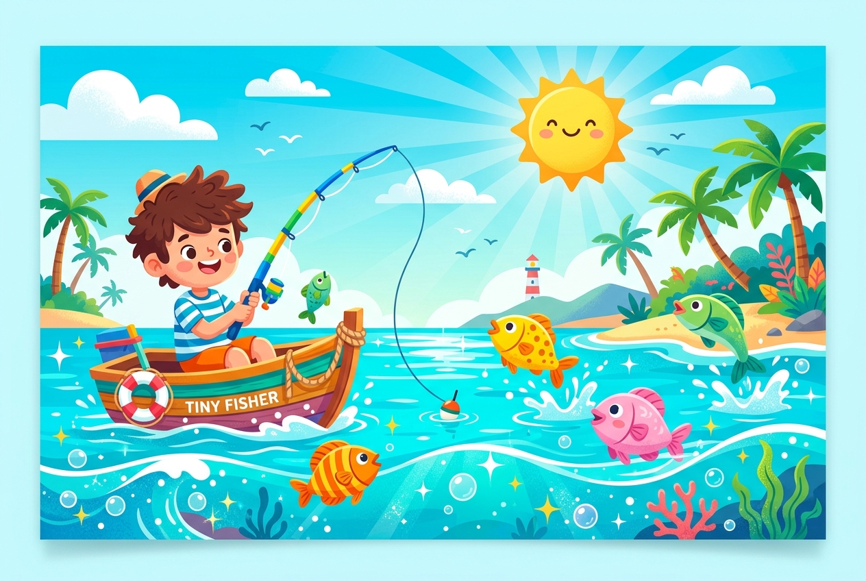 Tiny Fishing game - cute character fishing in colorful ocean